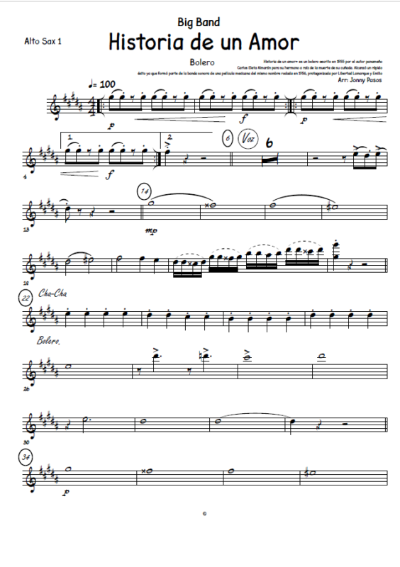 Historia de un Amor Bolero para Big Band » Latin Music Score